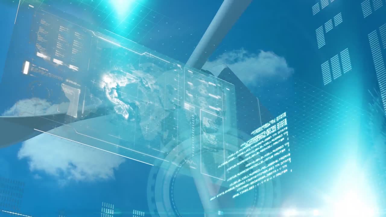 네온 시계의 애니메이션과 회전하는 풍차를 통해 데이터 처리를 하는 인터페이스