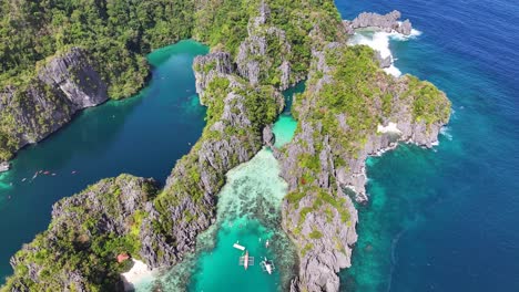 small and big lagoon aerial panoramic, beautiful natural island with rocky cliffs and clear water. el nido