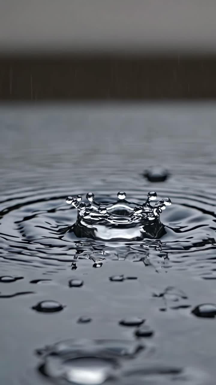Close-up video of a water droplet creating ripples, captured from a low angle