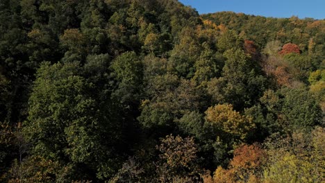 Escena-De-Montaña-De-Otoño-En-Arbúcies,-Girona,-Drone-Aéreo-Viajando