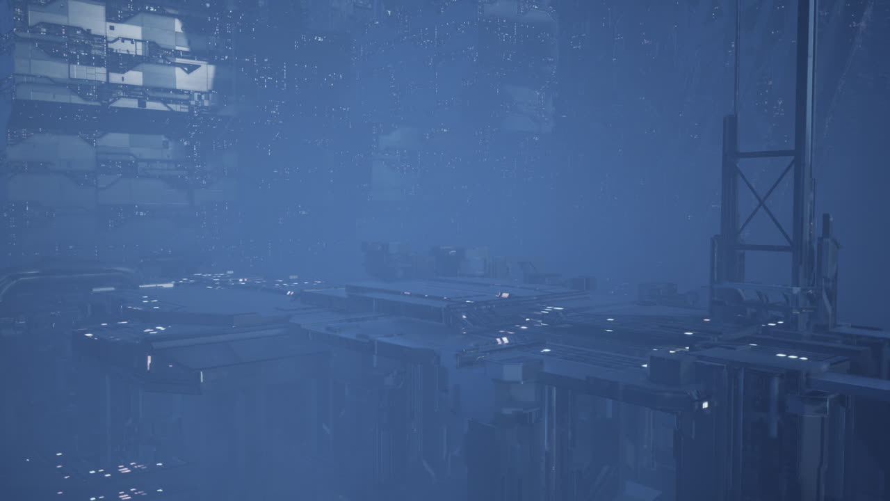 Futuristic city in the sky surrounded by dynamic weather conditions
