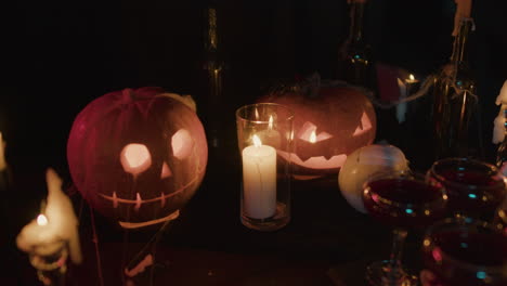 close-up view of halloween table setting