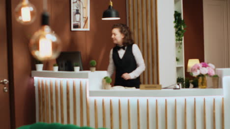 senior people in hotel reception lobby