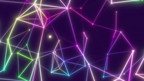 plexo de líneas geométricas abstractas de neón y rosa con triángulos y puntos en movimiento sobre un fondo negro. animaciones de bucle