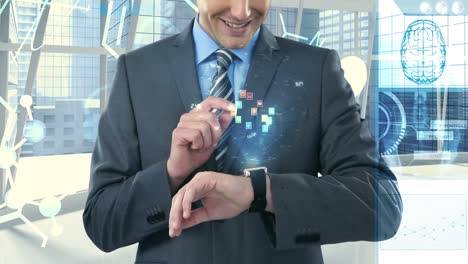 hombre de negocios usando un reloj inteligente