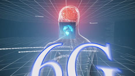animación de un modelo humano rotativo sobre 6g y procesamiento de datos en el espacio digital