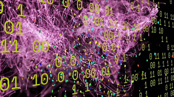 Animazione di codifica binaria e una rete di connessioni.