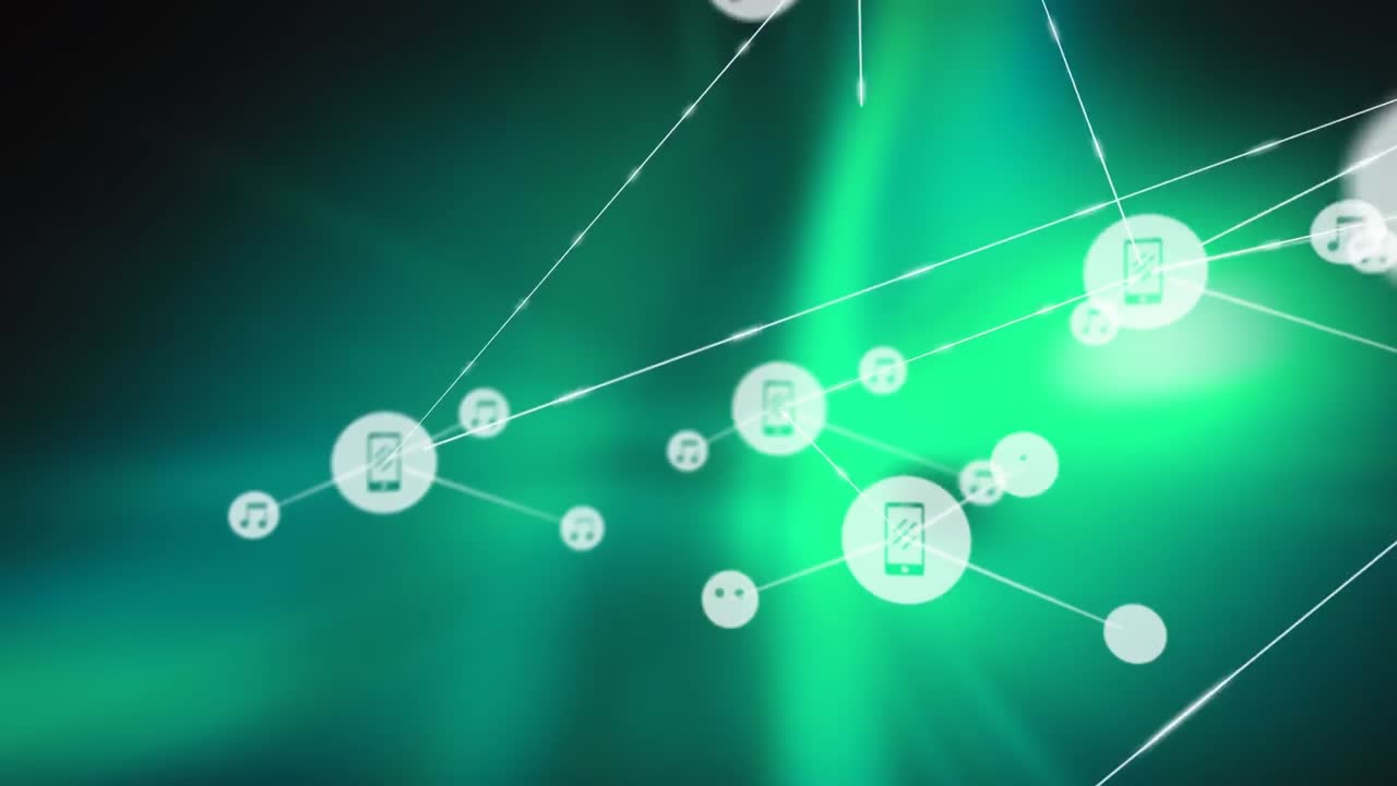 녹색 배경 위에 아이콘으로 연결 네트워크의 애니메이션