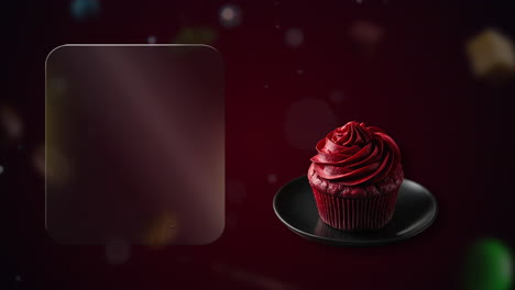Red velvet cupcake Dynamic food ad with motion-blurred background - left glass screen lets you type offers, name or pricing