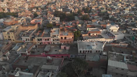 Drone-shoot-of-indian-city,-Jaipur-at-sunset-II