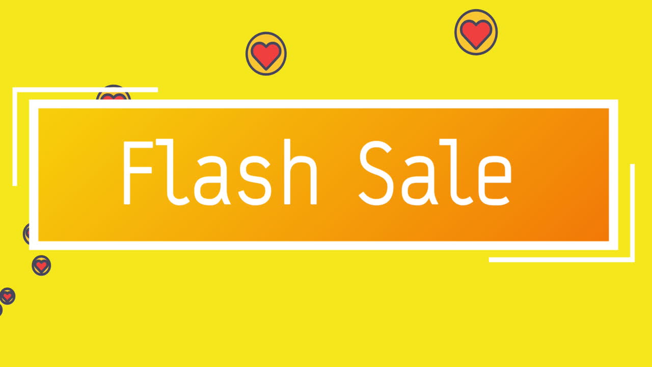Flash Sale text on rectangle shape against red hearts icons on yellow background