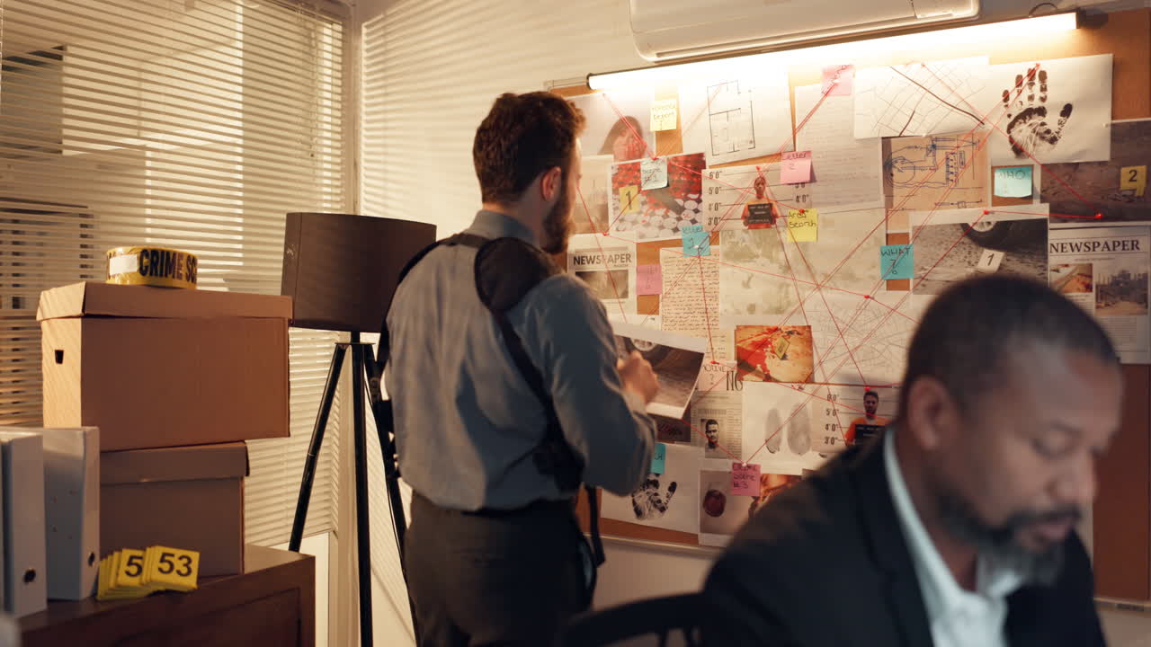 Detectives working on a case in an office