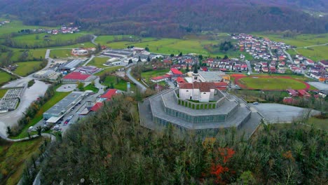 aerial 4k drone footage captures the majestic church of saint anthony, kobarid- slovenia