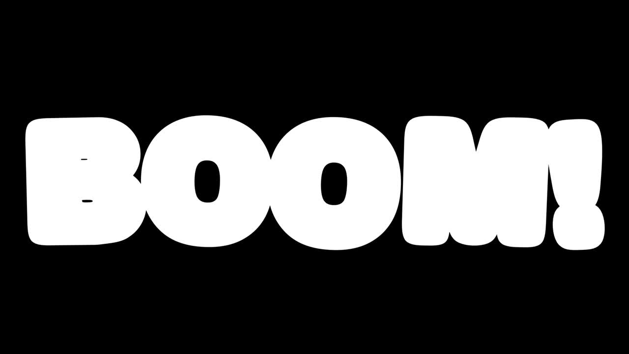 Abstrakt 3D-animation af ordet BOOM's fremkomst. Animation med alfakanal