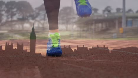animación de un corredor caucásico que corre sobre el paisaje urbano de londres