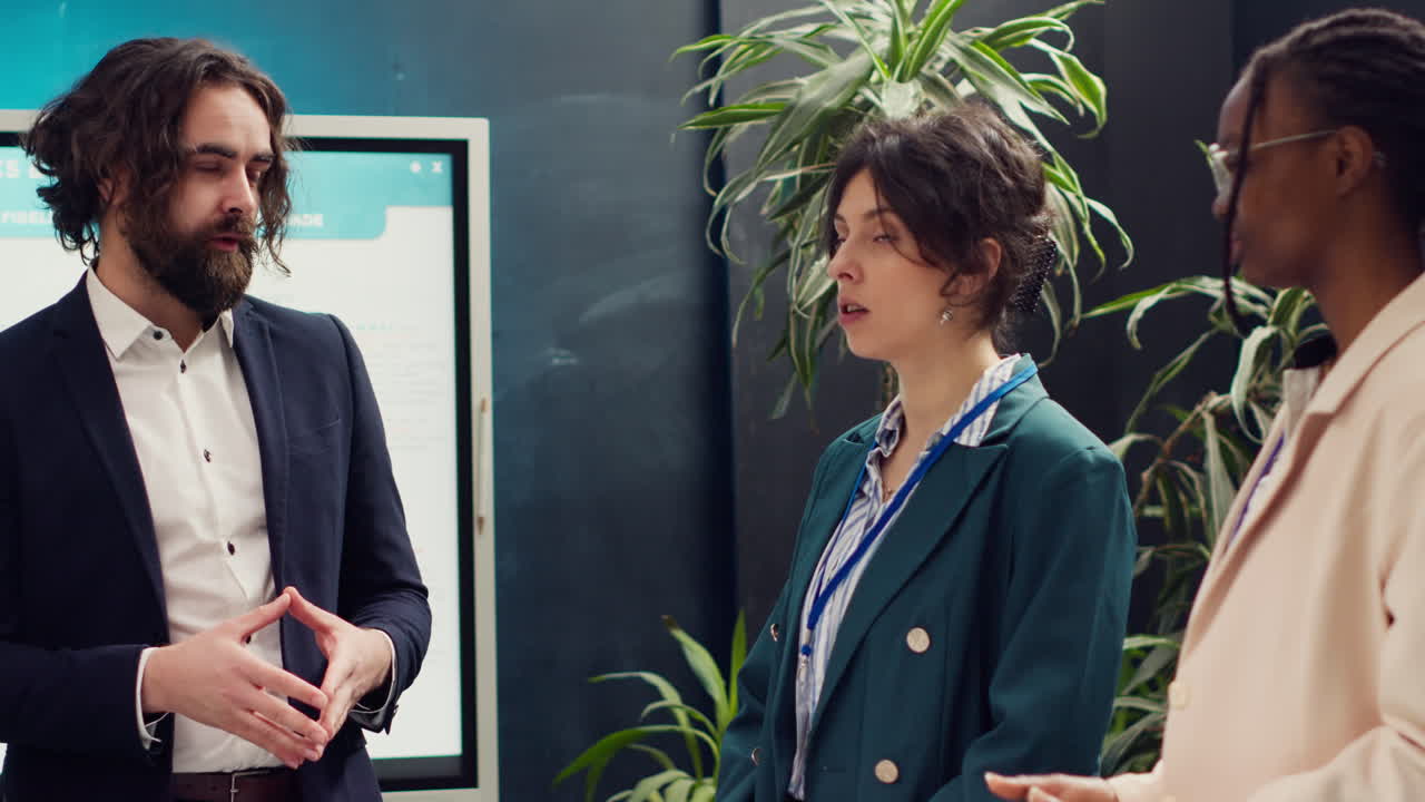 Business associates are meeting in boardroom office space