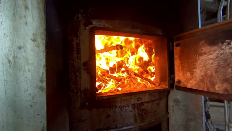 hombre en cámara lenta arrojando madera a un horno 4