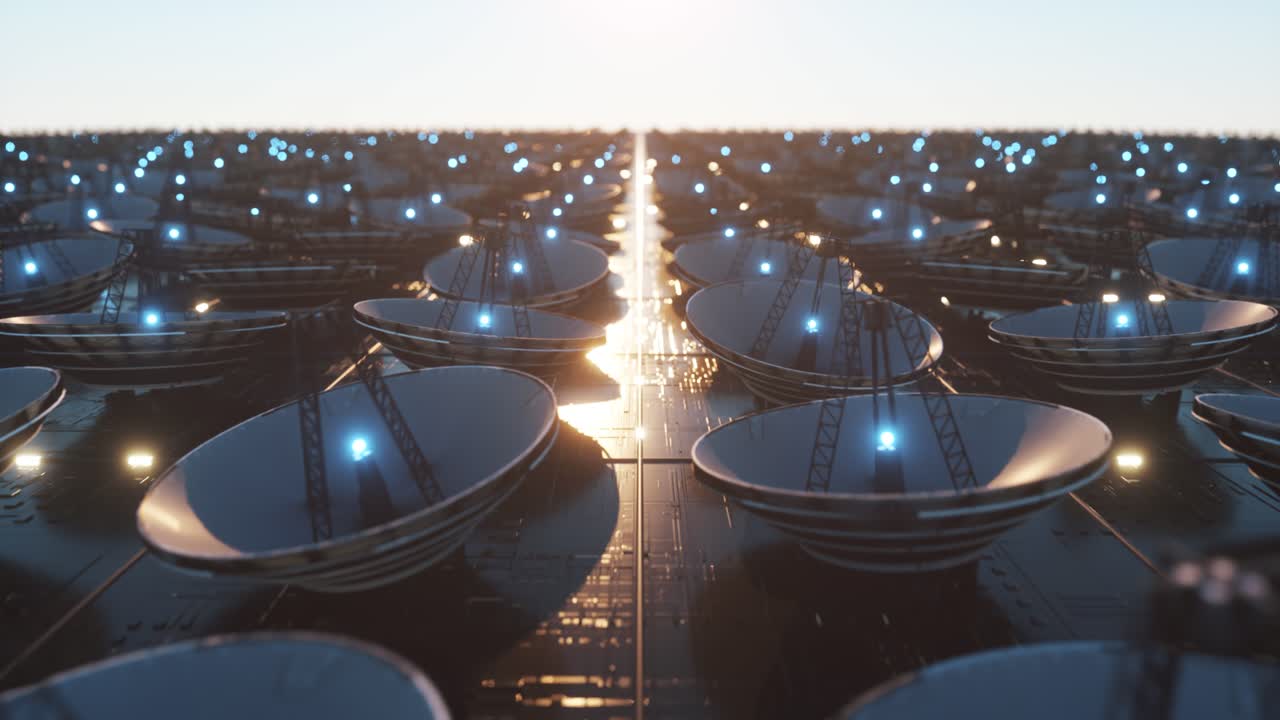 antena parabólica en el paisaje futurista