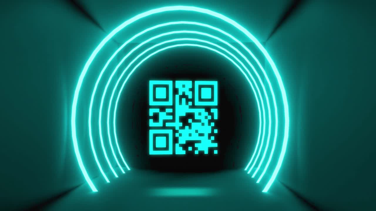 Animation of illuminated barcode and circles against abstract background