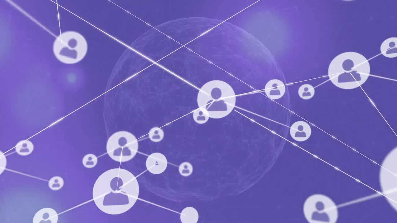 Animazione di una rete di connessioni con icone di persone su un globo