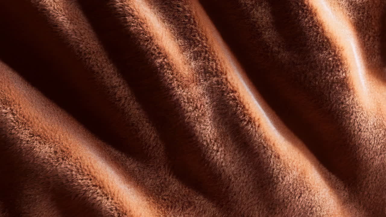 Close-up of Brown Furry Fabric Texture with Folds