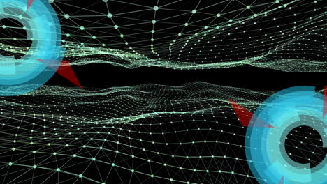 Animation of digital grid over blue scope scanning on black background