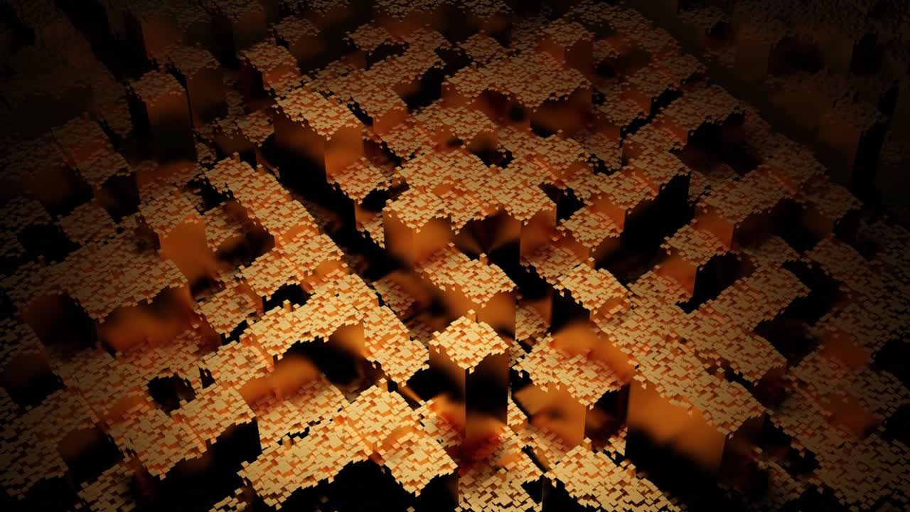 patrón geométrico abstracto con cubos de oro y fondo negro