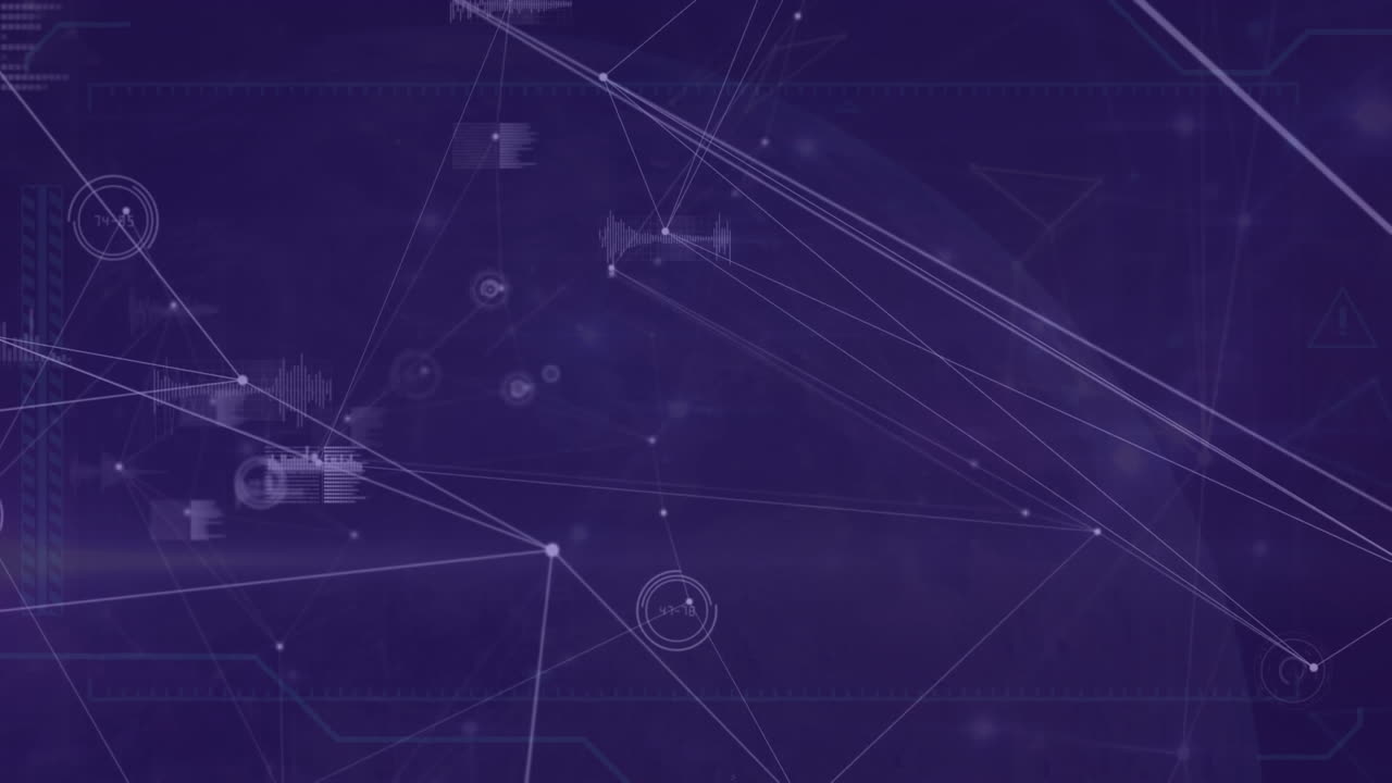 animación de la red de conexiones y procesamiento de datos contra fondo azul