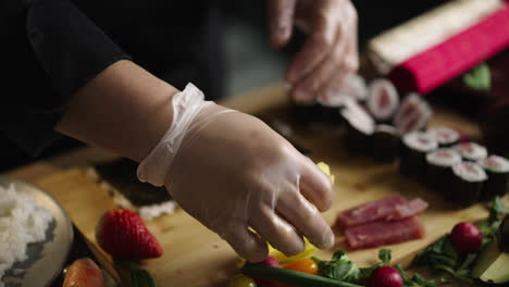 sushi preparation and ingredients