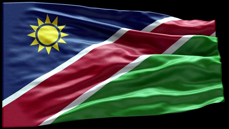 4K hochdetaillierte Flagge Namibias – Namibia Flagge hohe Detailgenauigkeit – Nationalflagge Namibia Wellenmuster wiederholbare Elemente.