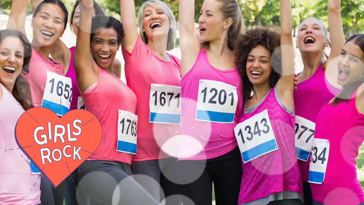 소녀들의 애니메이션 록 텍스트 다양 한 그룹의 다양 한 그룹의 웃는 여성