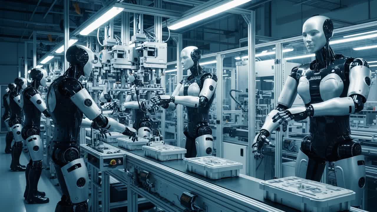 Robotic Assembly Line in a High-Tech Manufacturing Facility Showcasing the Precision and Efficiency of Advanced Automation Technologies in Action