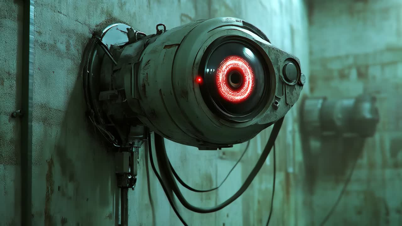 Futuristic Security Camera in an Abandoned Corridor