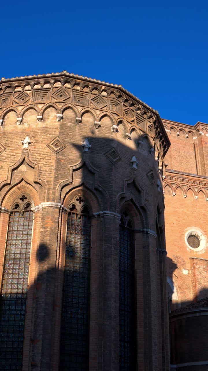 View of the Basilica dei Santi Giovanni e Paolo in the Castello sestiere of Venice, Italy. Vertical