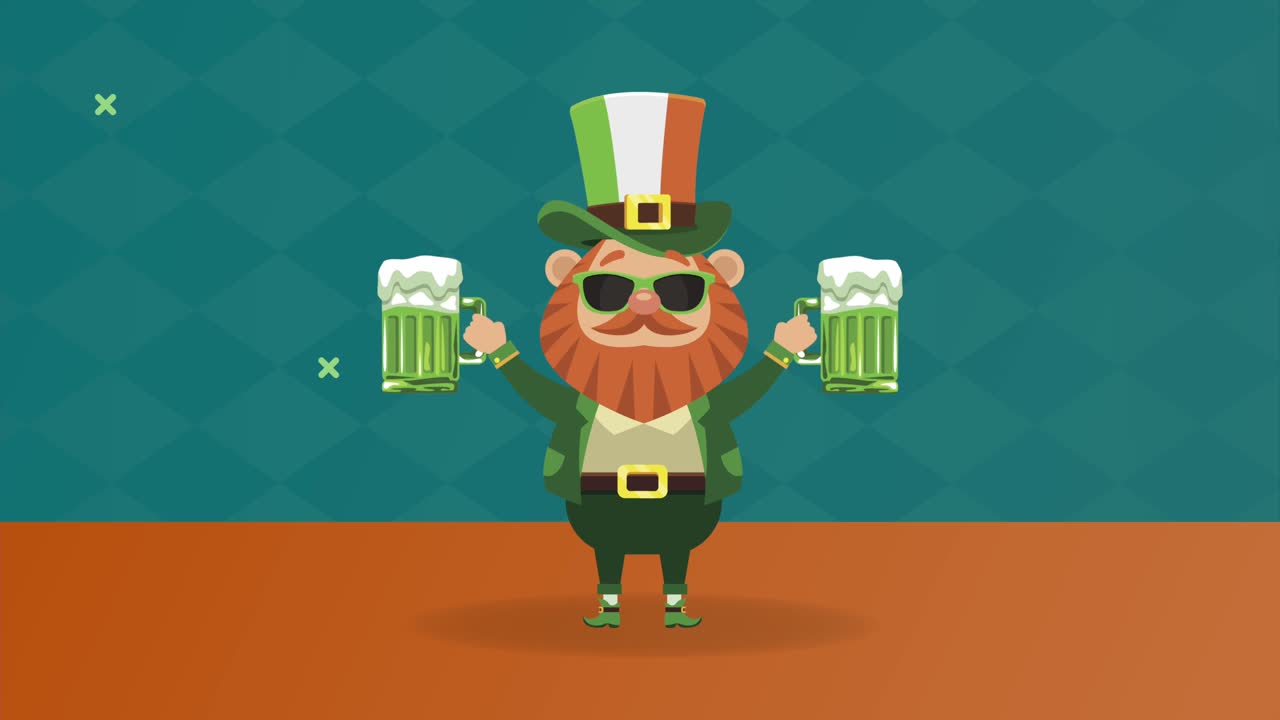 행복한 세인트 패트릭스 데이 포스트카드와 레프리콘 리프팅 맥주