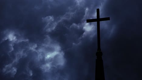 church cross on dark cloud background