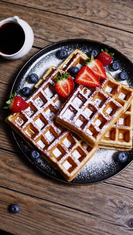 delicious waffles with fresh berries and syrup