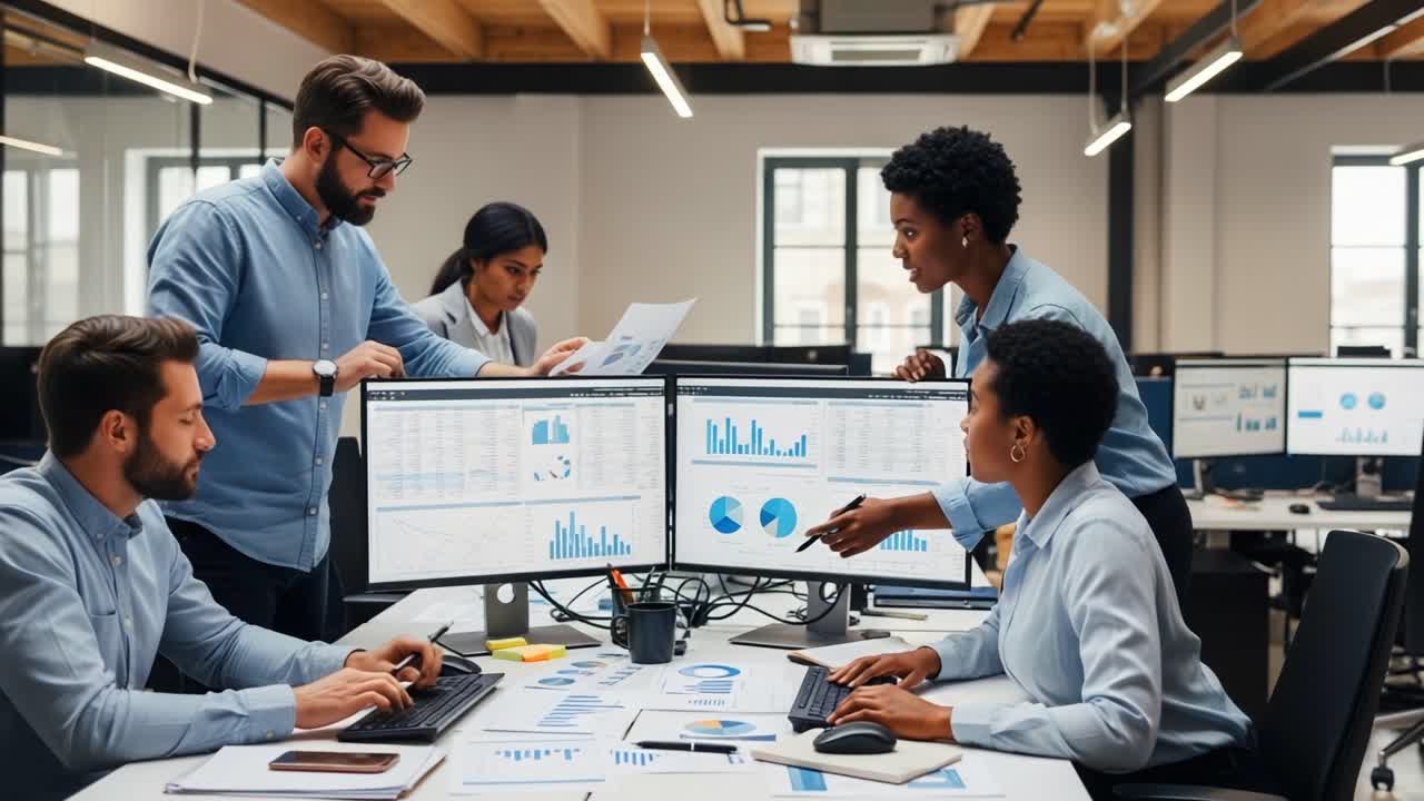 Collaborative Teamwork in a Modern Office Setting Analyzing Data with ...