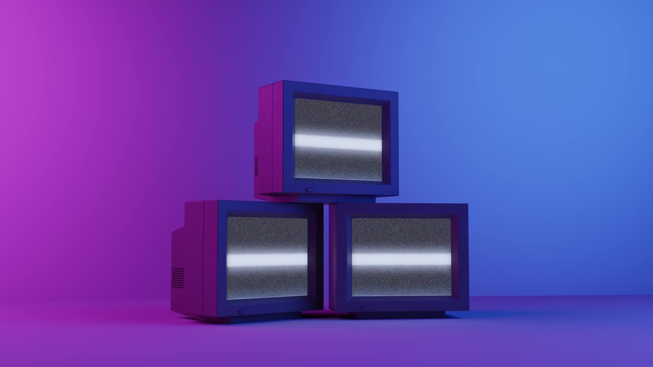 Disconnected retro TVs with noise in studio