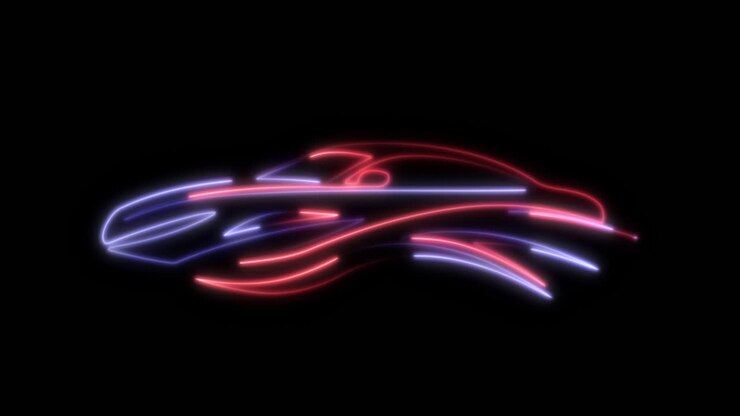 Dynamic Neon Car Outline on Black Background