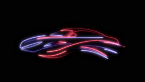 dynamic neon car outline on black background