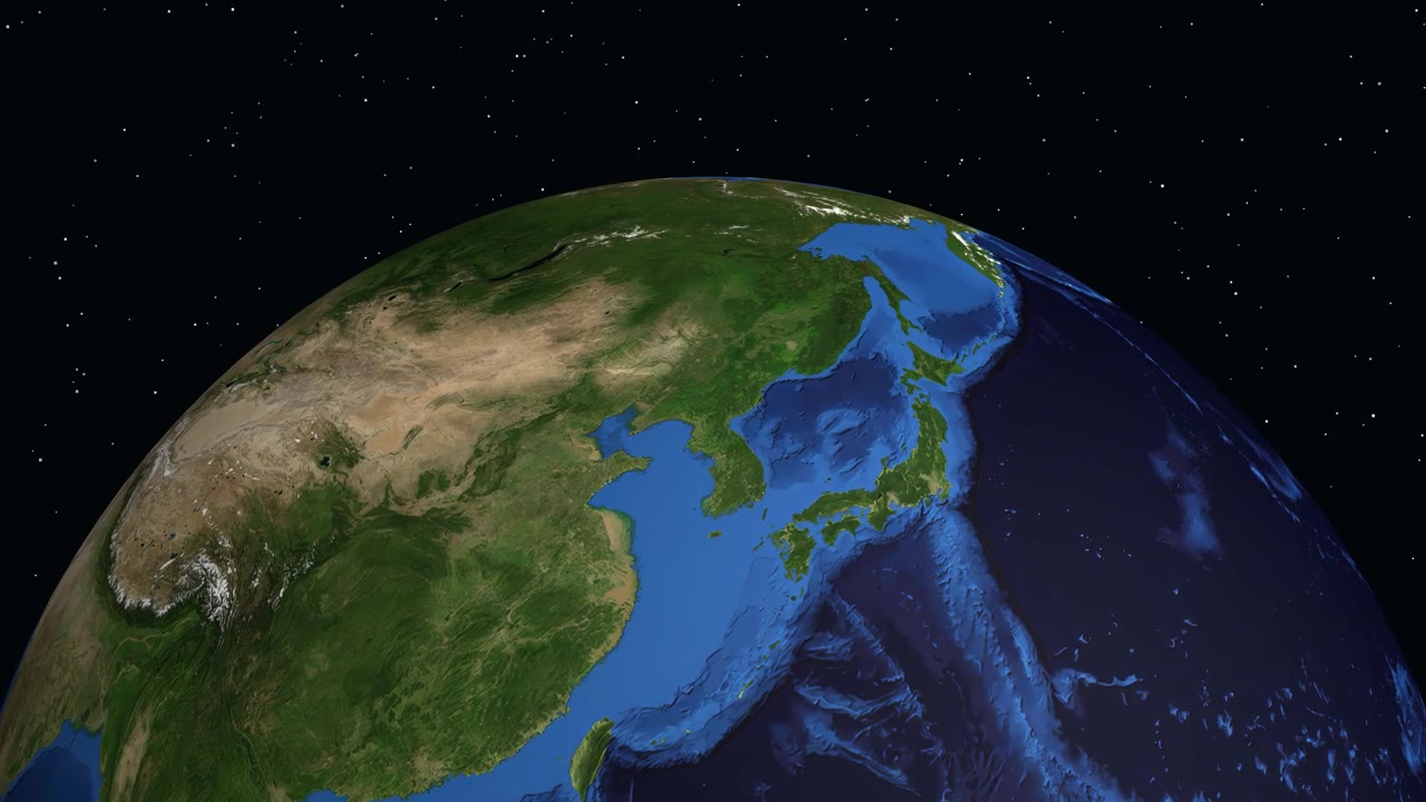 Un globo digitale ruota e zooma dallo spazio a un indicatore di posizione specifico in Corea del Nord.