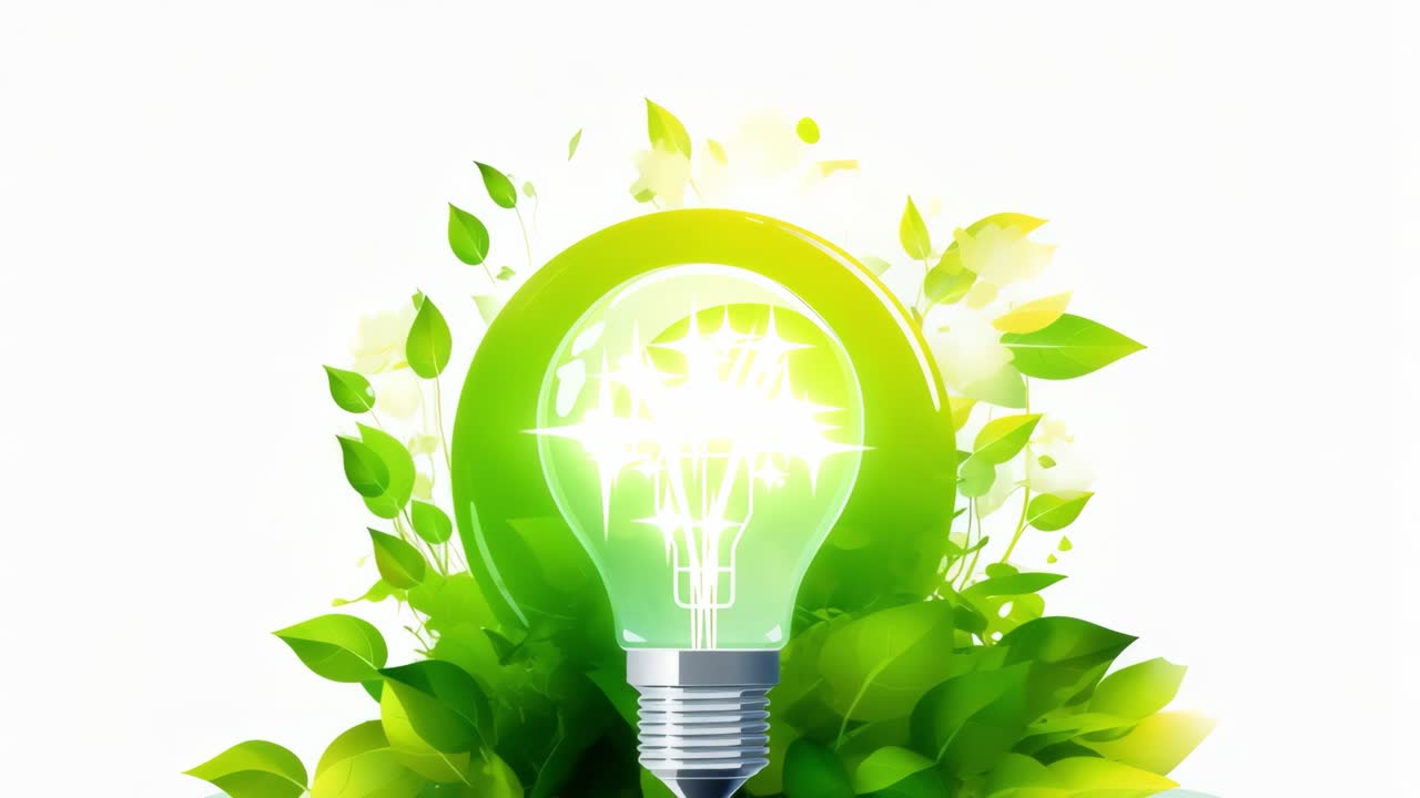 Light bulb surrounded by green leaves symbolizing green energy, environmental conservation, and sustainable practices for a brighter future