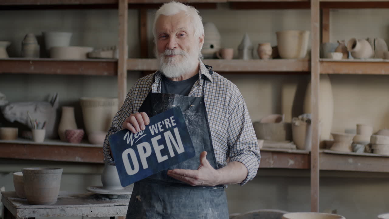 Pottery Studio Owner Welcoming Customers