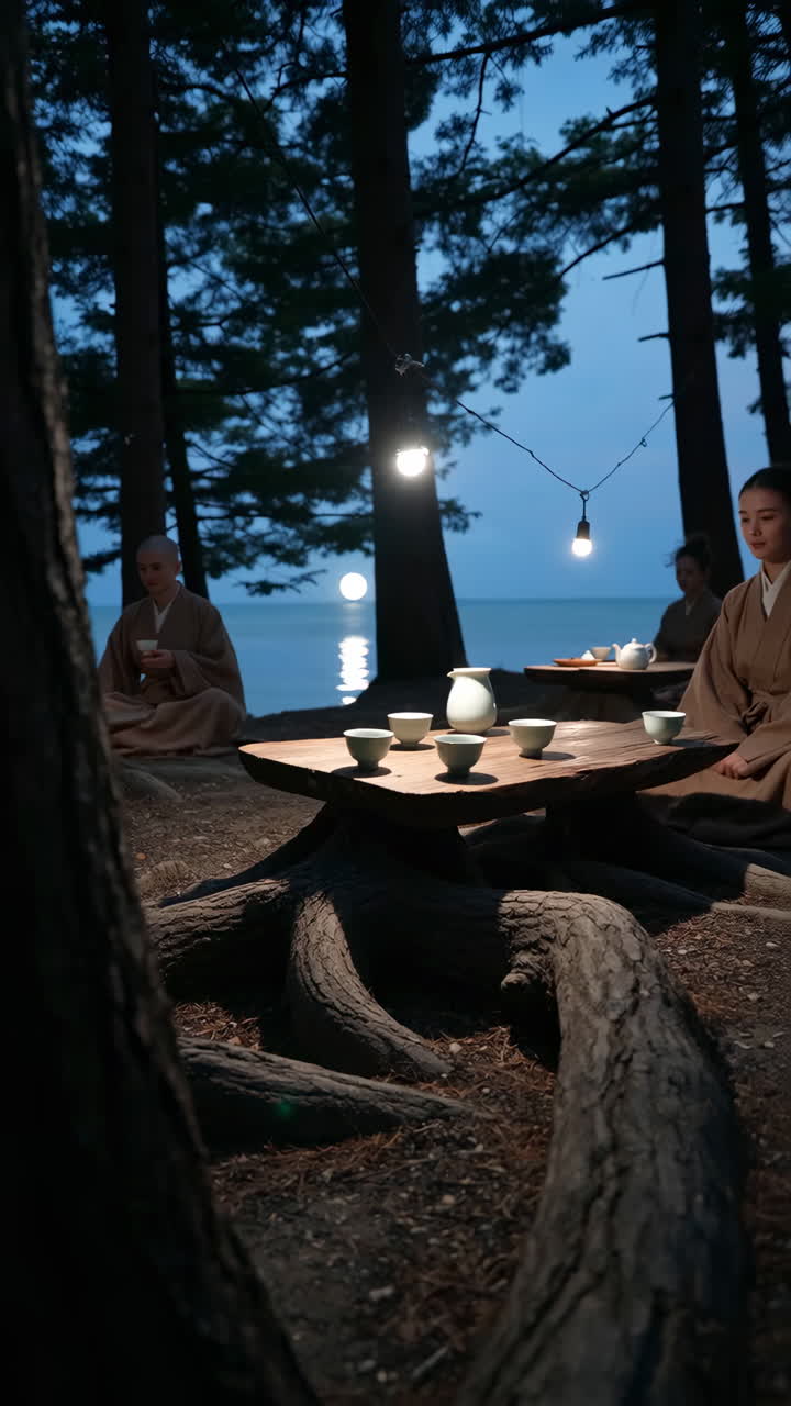 Tranquil Outdoor Tea Gathering at Dusk