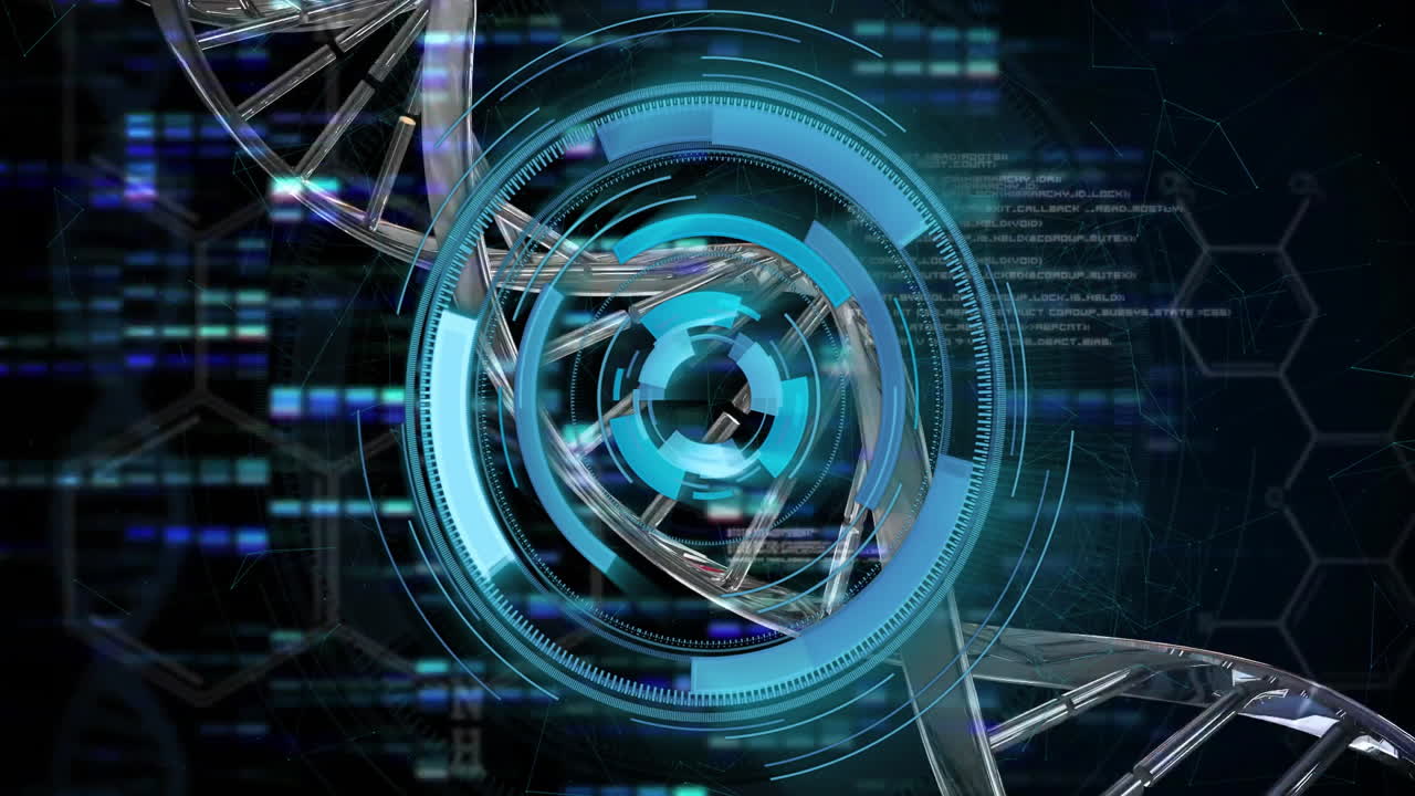 미래의 회전 기어 및 디지털 데이터 처리 애니메이션