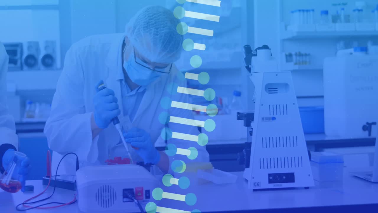 animación de adn sobre un olfato llevando a cabo experimentos.
