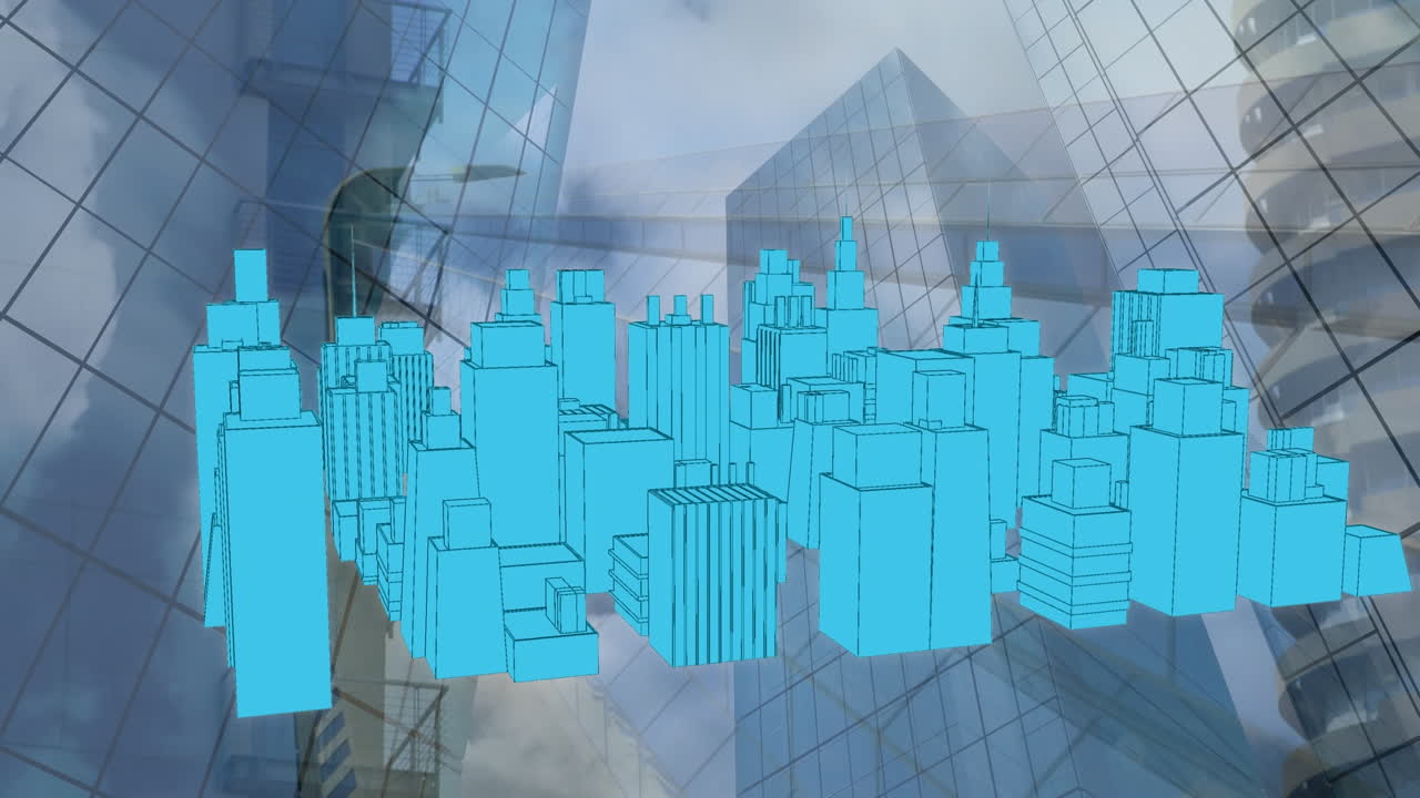 Animação de modelo 3D de cidade sobre paisagem urbana