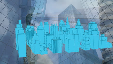 Animation-of-3d-city-model-over-cityscape