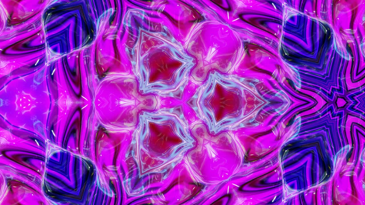 patrón simétrico púrpura líquido como el caleidoscopio con ondas. 3d elegante bucle abstracto bg, estructura ondulada de vidrio líquido brillante con hermosos colores de gradiente. 4k